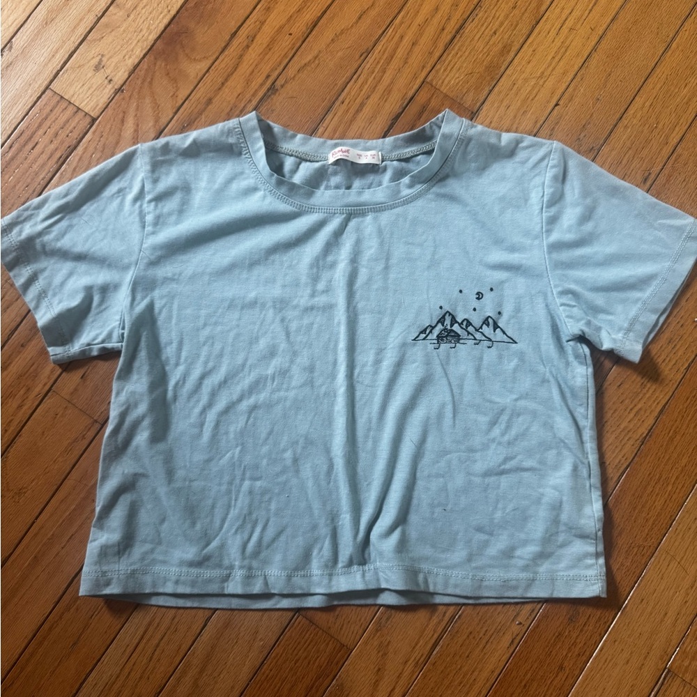 ROMWE Blue Graphic Crop Top - Picture 1 of 2